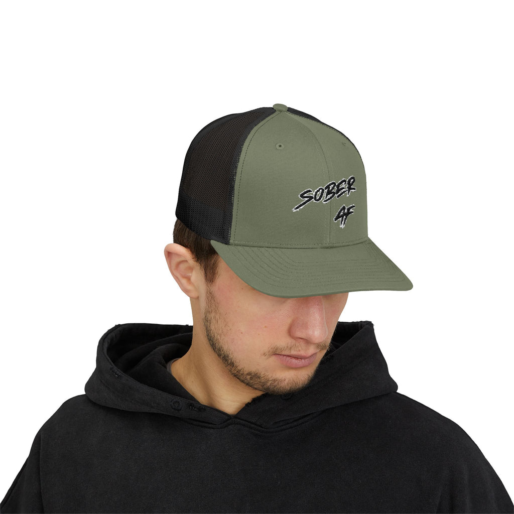 Sober AF Snapback Trucker Cap — Recovery Pride Mesh Hat