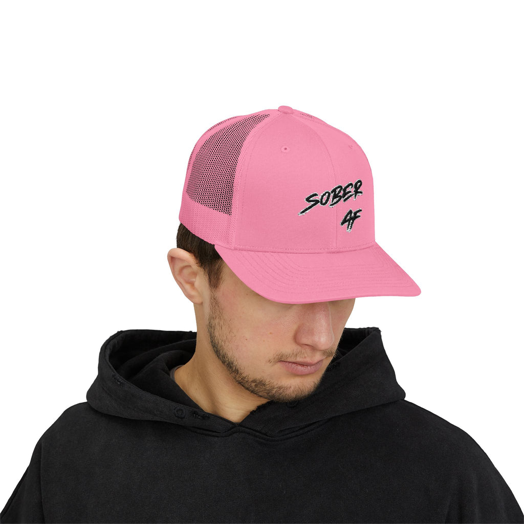 Sober AF Snapback Trucker Cap — Recovery Pride Mesh Hat