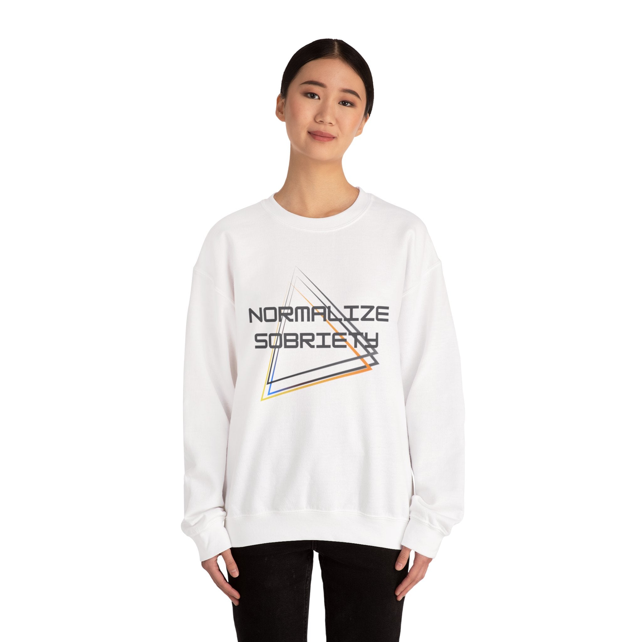 Normalize Sobriety Crewneck Sweatshirt — Retro Triangle Graphic